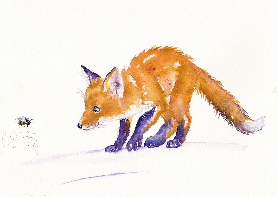 Bee Unsure - Fox Cub Painting by Debra Hall