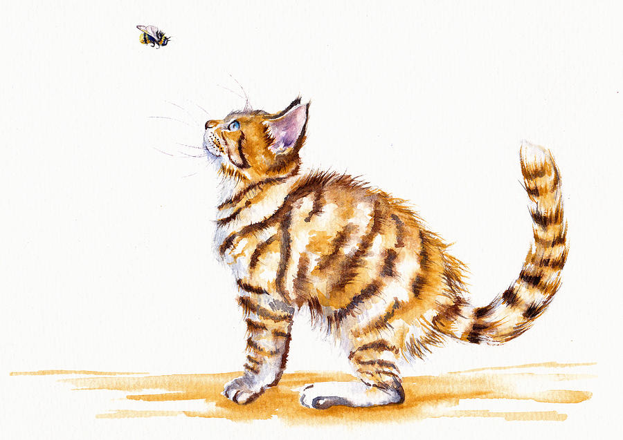 Cat Painting - Bee-witched by Debra Hall