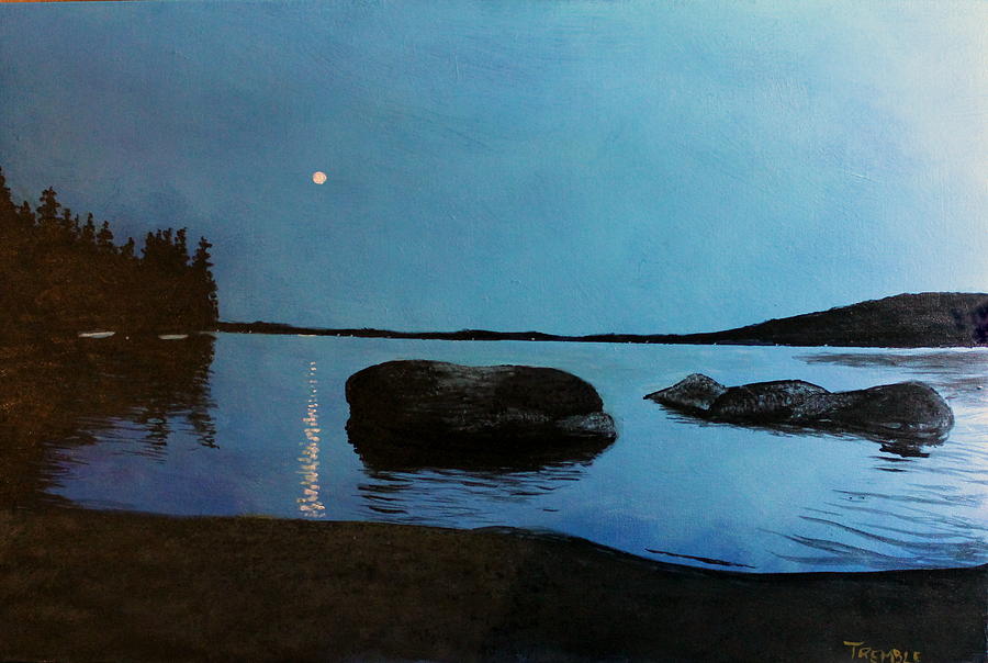 Landscape Painting - Beech Hill Pond Twilight Moon by William Tremble