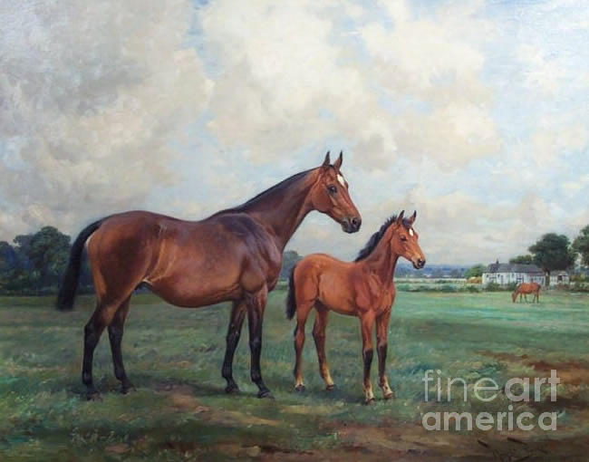 Horse Painting - Beechnut II with her foal Nut Bush by MotionAge Designs