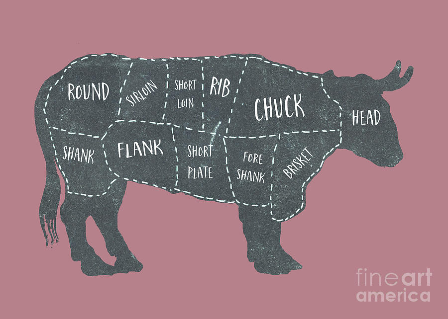 Beef Cuts Butcher Print 4 Drawing by Edward Fielding