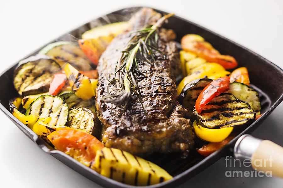 Beef Steak With Grilled Vegetables In Skillet Photograph by JM Travel Photography