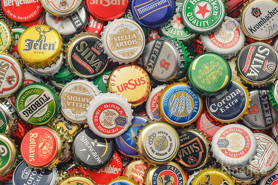 Beer Bottle Caps Background Photograph