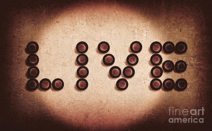 Beer Photograph - Beer bottles spelling out the word live by Jorgo Photography