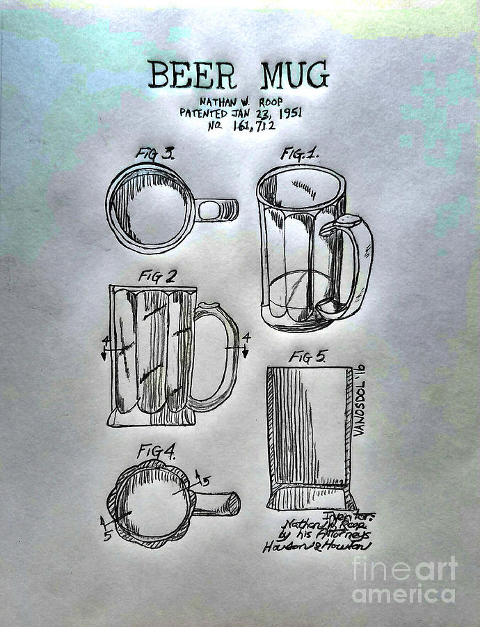 Beer Digital Art - Beer Mug 1951 Patent - Silver Abstract by Scott D Van Osdol Beer Digital Art - Beer Mug 1951 Patent - Silver Abstract by Scott D Van Osdol