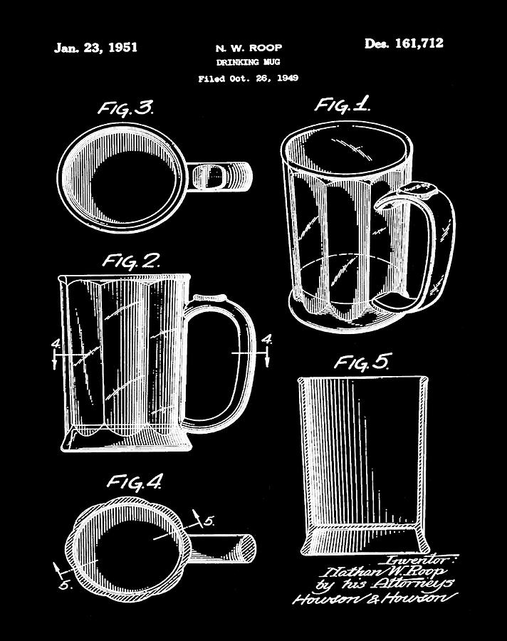 Beer Mug Patent 1951 in Black Digital Art by Bill Cannon