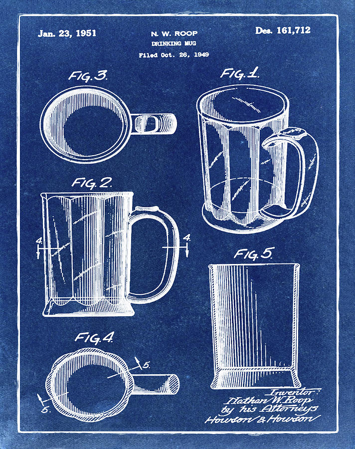 Beer Mug Patent 1951 in Blue Digital Art by Bill Cannon