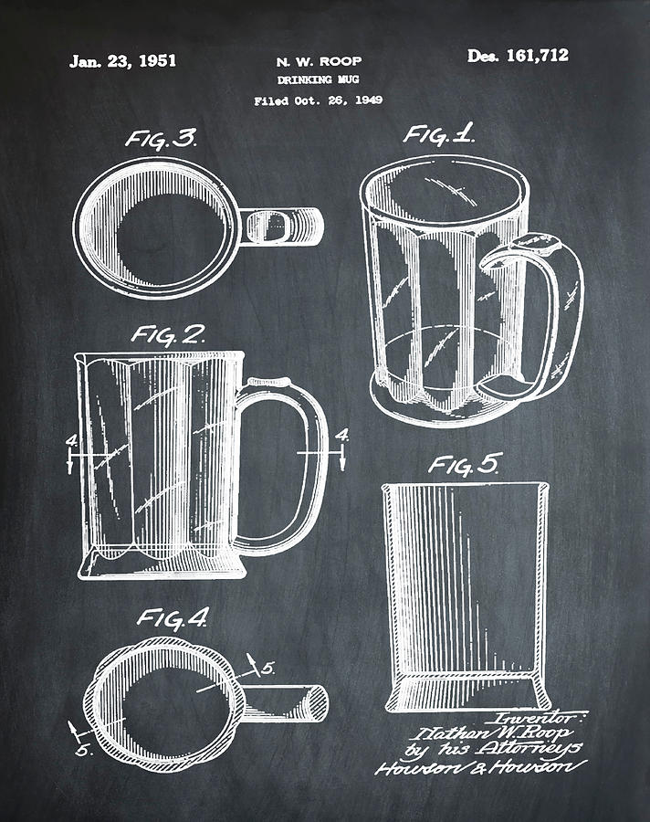 Beer Digital Art - Beer Mug Patent 1951 in Chalk by Bill Cannon