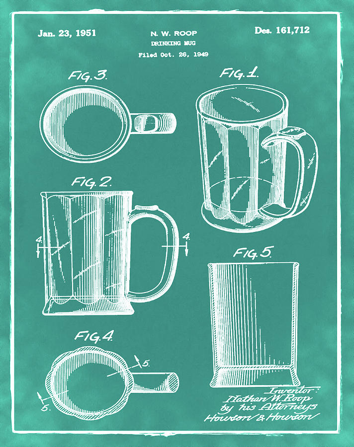 Beer Mug Patent 1951 in Green Digital Art by Bill Cannon