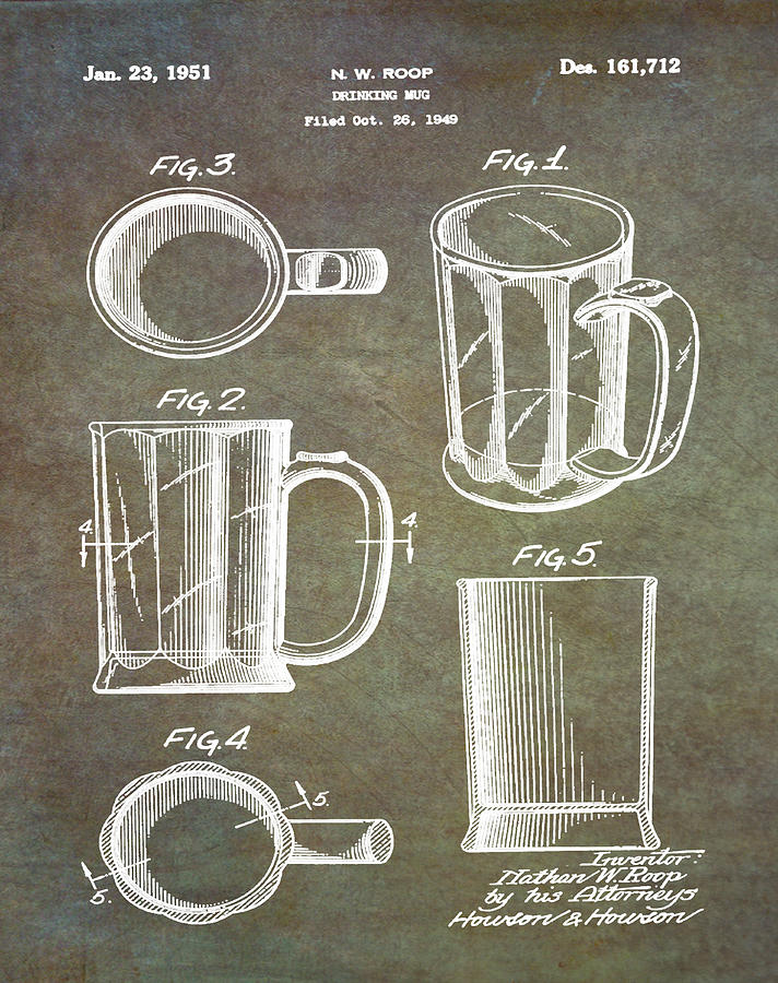 Beer Mug Patent 1951 in Marble Digital Art by Bill Cannon