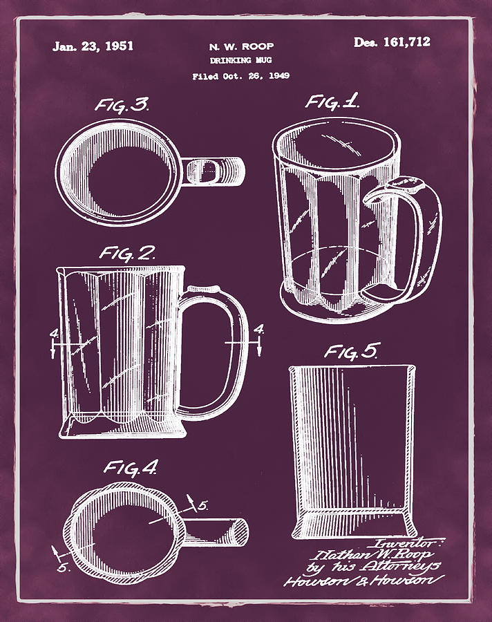Beer Mug Patent 1951 in Red Digital Art by Bill Cannon