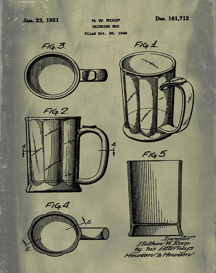 Beer Mug Patent 1951 in Vintage Digital Art by Bill Cannon