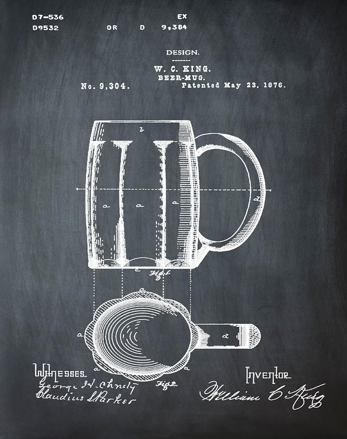 Beer Mug Patent - Chalk Photograph by Bill Cannon
