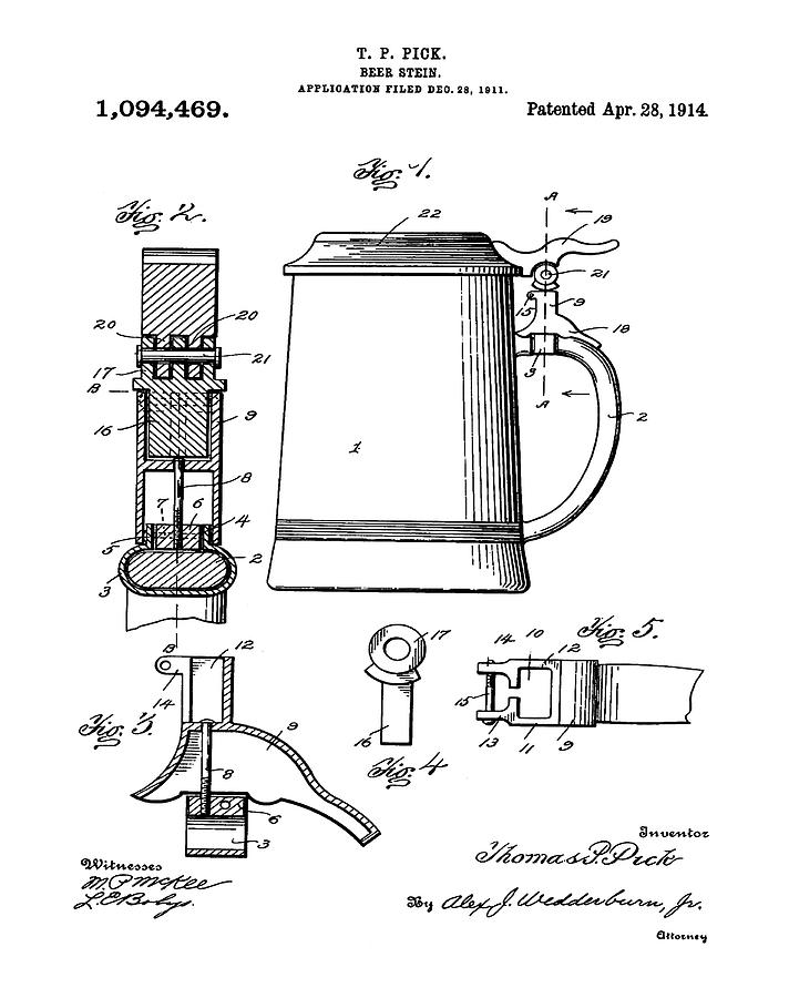 Beer Stein Patent 1914 Digital Art by Bill Cannon