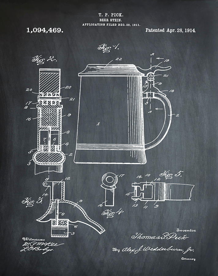 Beer Stein Patent 1914 in Chalk Digital Art by Bill Cannon