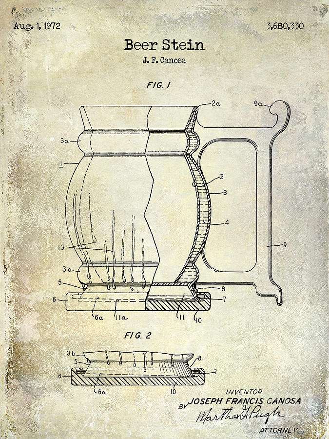 Beer Photograph - Beer Stein Patent by Jon Neidert