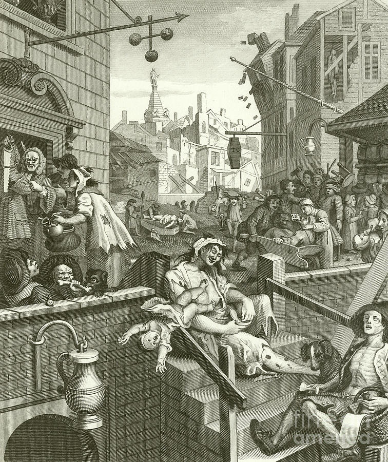 Beer Street and Gin Lane  Drawing by William Hogarth