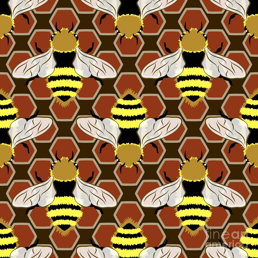 Bees and Honeycomb Pattern Digital Art by MM Anderson