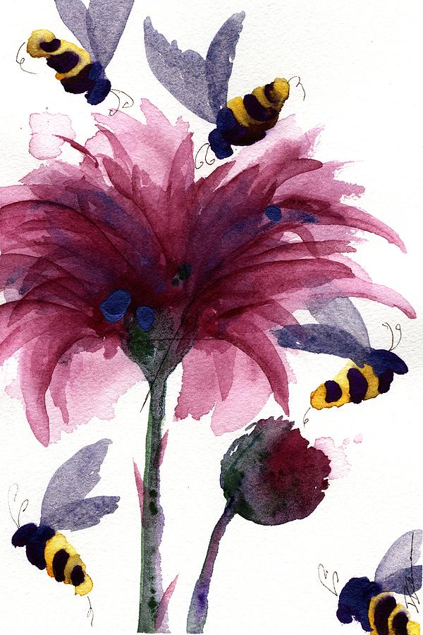 Bees in the Thistle Painting by Dawn Derman