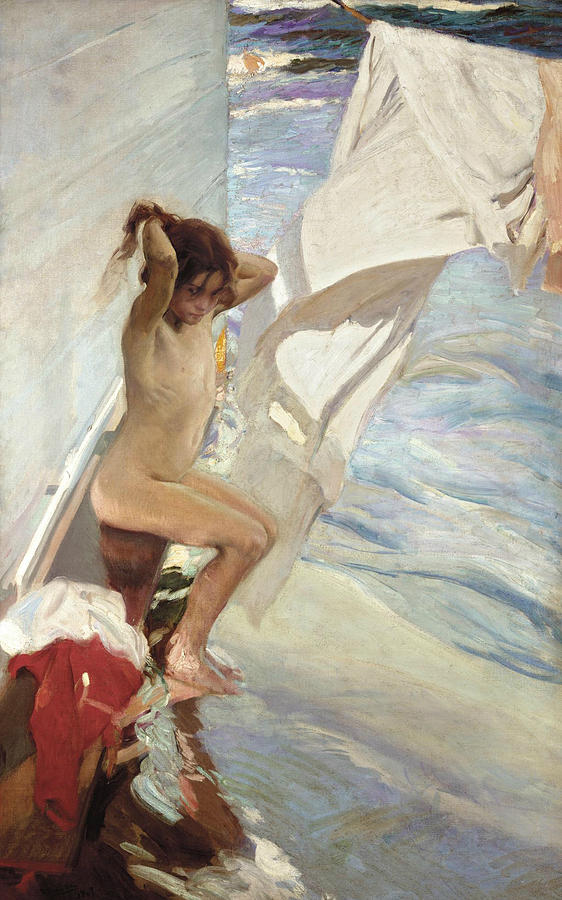 Before Bath Painting by Joaquin Sorolla