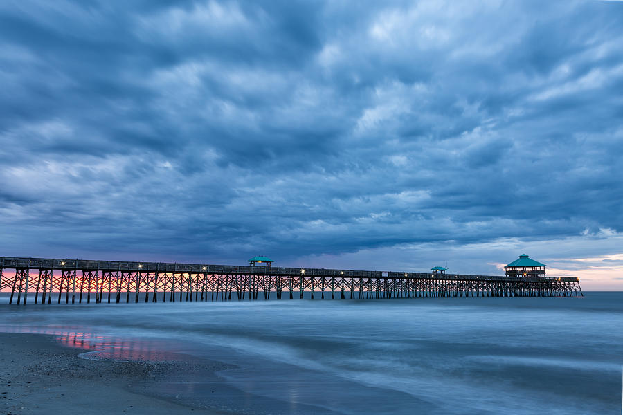 Before Sunrise at Folly Beach Pier, South Carolina Photograph by Denise Bush