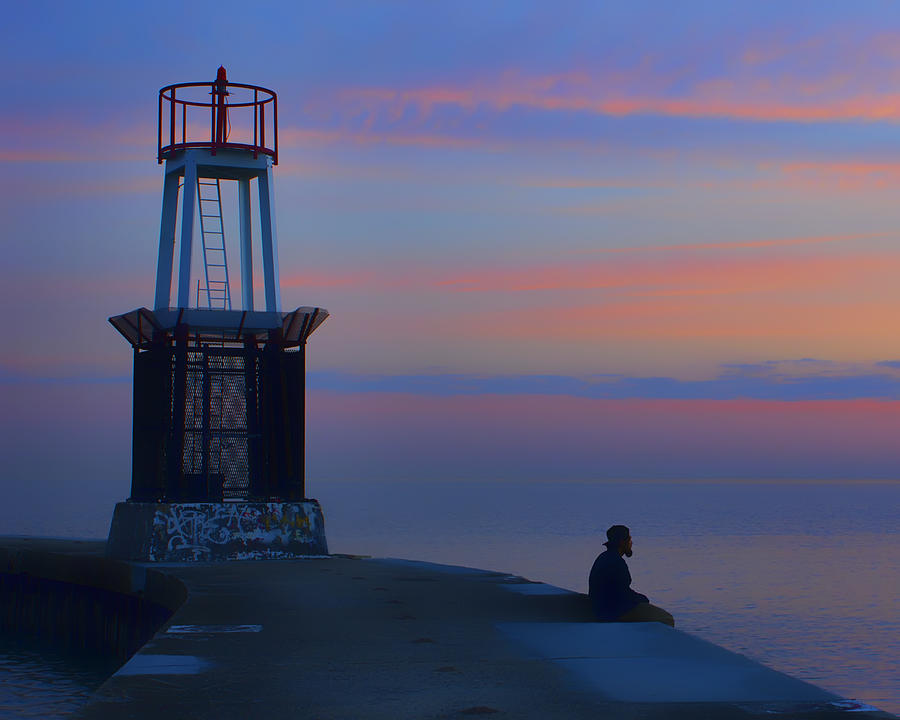 Before the Dawn - Hook Pier Lighthouse - Chicago Photograph by Nikolyn McDonald