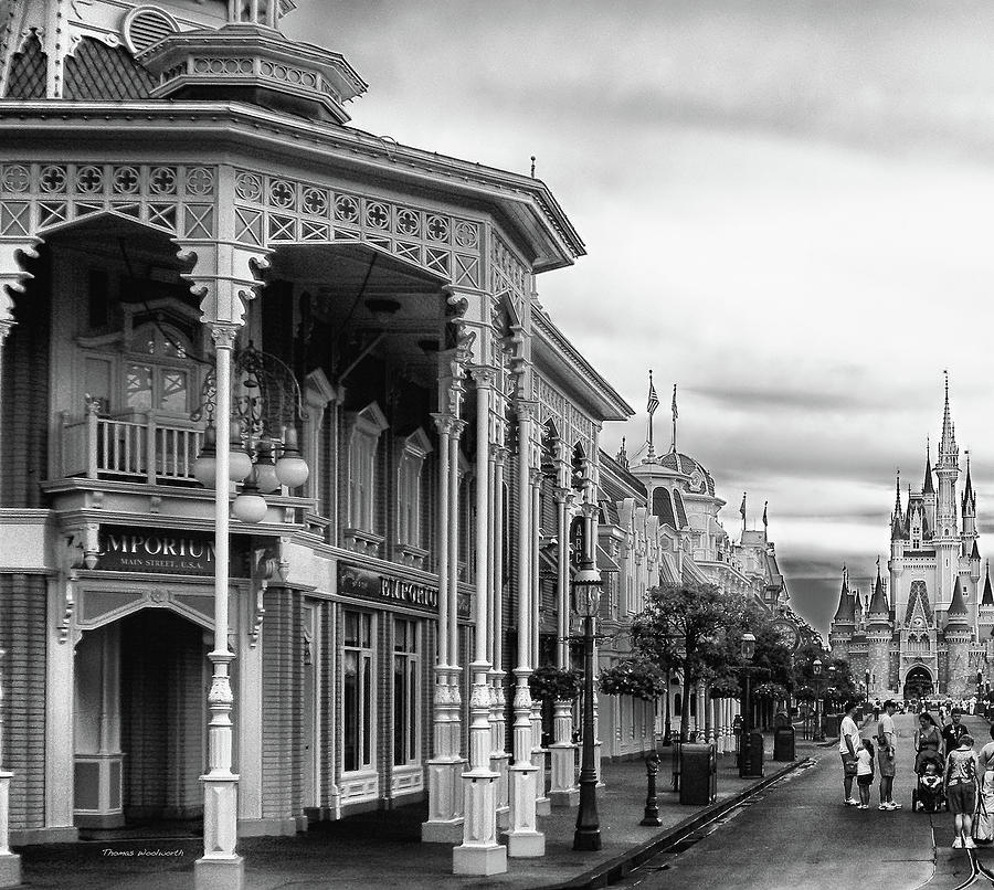 Black And White Photograph - Before The Gates Open In Black and White Walt Disney World MP by Thomas Woolworth