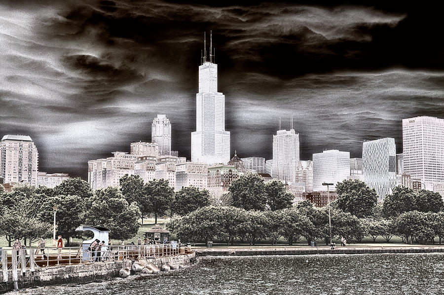 Chicago Mixed Media - Before The Spring Storm Chicago Sears Willis Tower Textured by Thomas Woolworth
