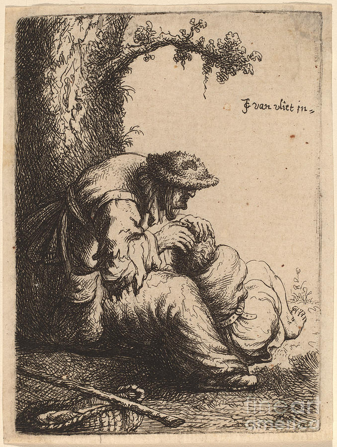 Beggar Woman Fleaing A Boy Drawing by Johannes Van Vliet