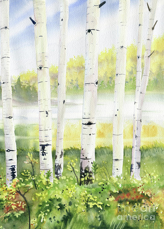Behind The Birch Trees Painting by Melly Terpening