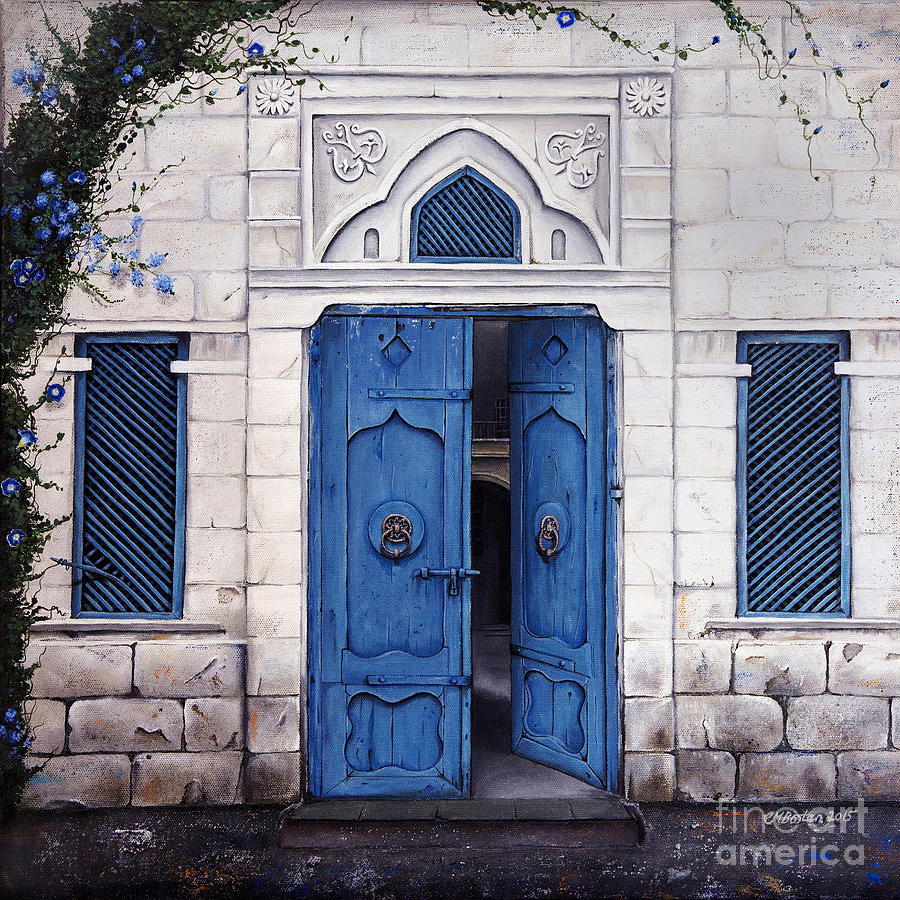 Behind the Blue Door Painting by Carol Bostan