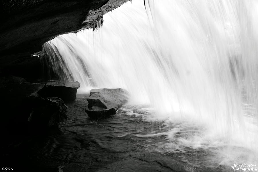 Waterfall Photograph - Behind The Falls Black and White by Lisa Wooten