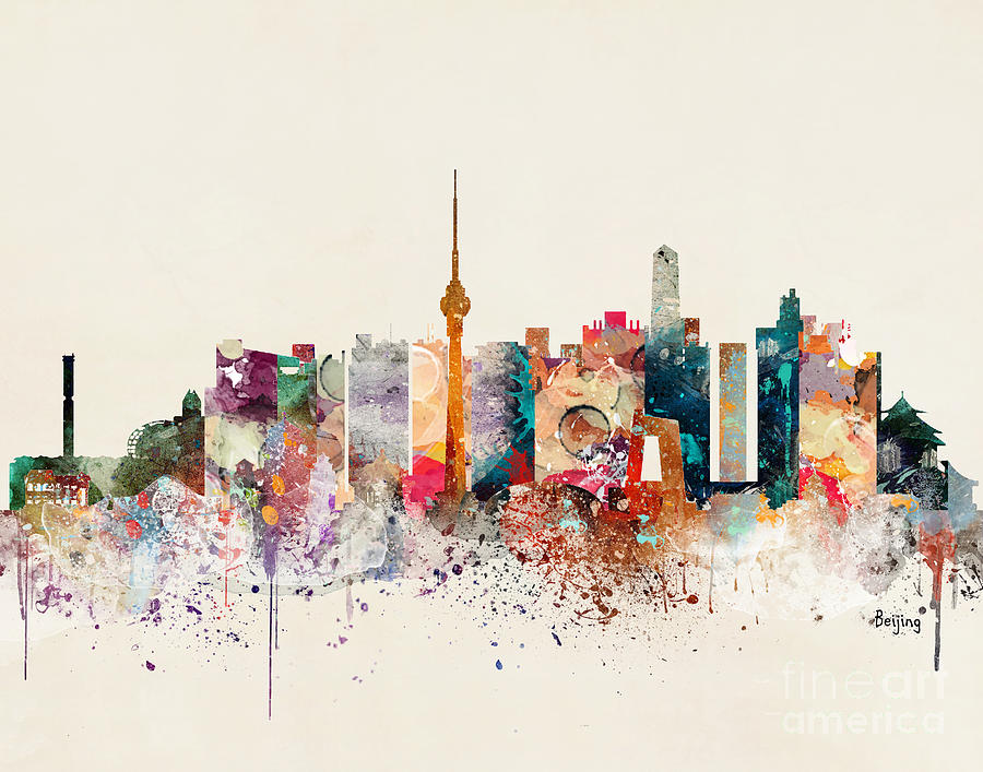 Skyline Painting - Beijing Skyline by Bri Buckley