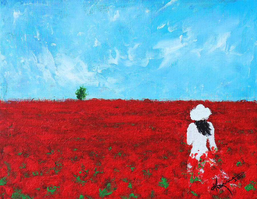 Being a Woman - #4 In a field of poppies Painting by Kume Bryant