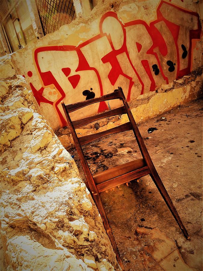 Beirut Graffiti with a lonely Chair  Photograph by Funkpix Photo Hunter
