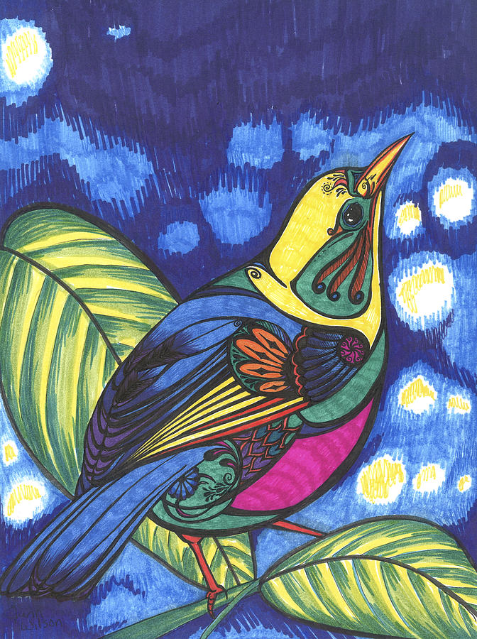 Bird Drawing - Bejeweled Bird by Jenn Wilson