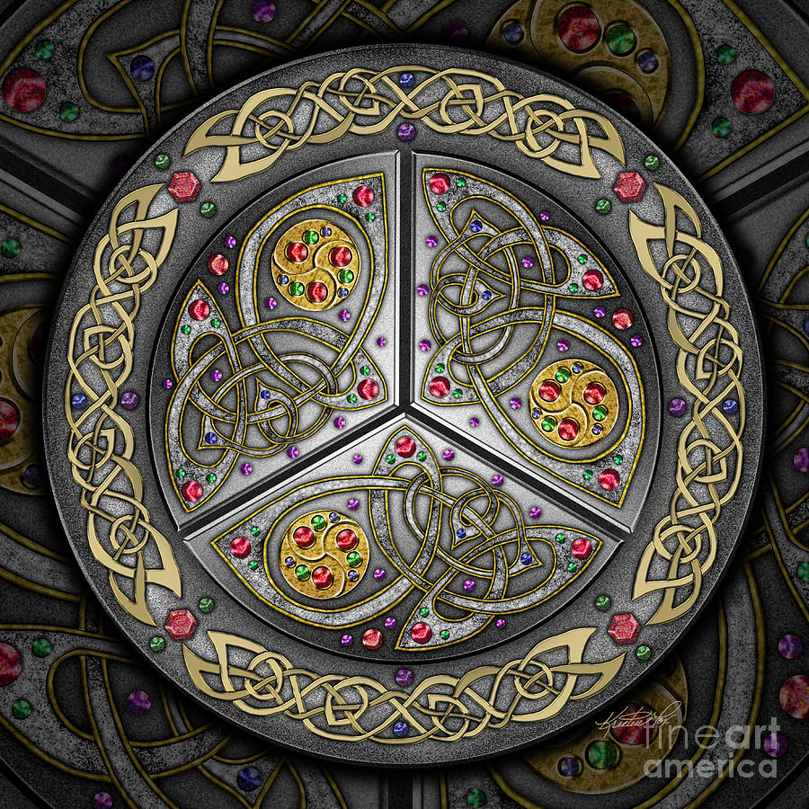 Bejeweled Celtic Shield Mixed Media by Kristen Fox