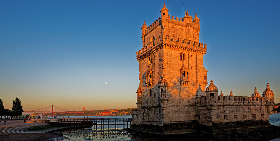 Belem Tower and the moon Photograph by Mark Rogers