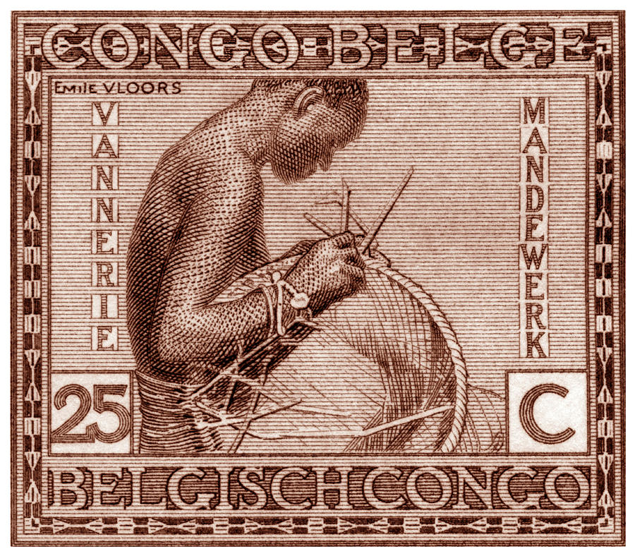 Belgian Congo Woman Weaving Basket Painting by Historic Image
