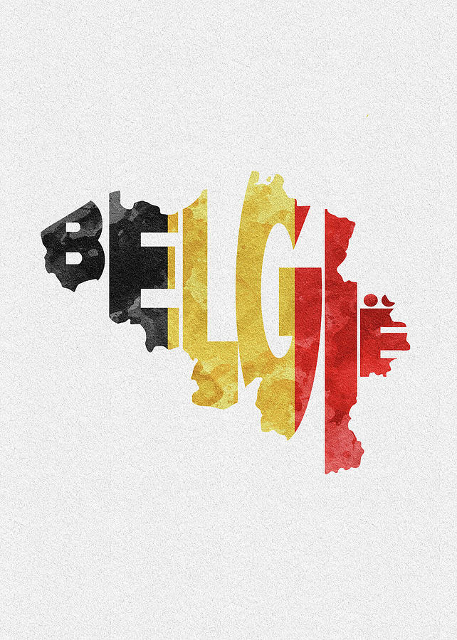 Typography Digital Art - Belgium Typographic Map Flag by Inspirowl Design
