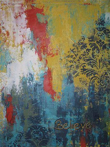 Contemporary Blues Painting - Believe by Cheri Stripling