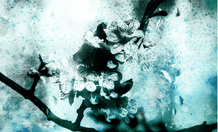 Blue Flowers On A Textured Raindrop Background Digital Art