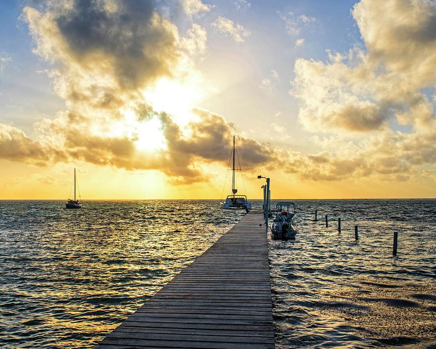 Belize Sunrise Pier Ambergris Caye San Pedro Photograph by Toby McGuire