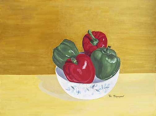 Bell Peppers Painting - Bell Peppers In Porcelain Bowl by Thi Nguyen Bell Peppers Painting - Bell Peppers In Porcelain Bowl by Thi Nguyen