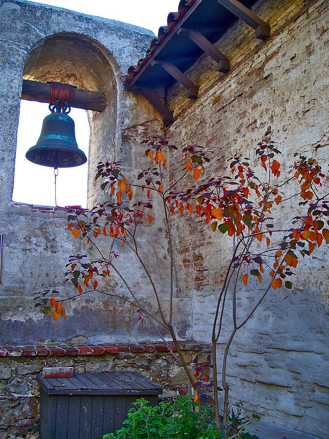 Mission Photograph - Bell Wall and eastern wall of Serra Chapel in Sacred Garden Mission San Juan Capistrano California by Karon Melillo DeVega