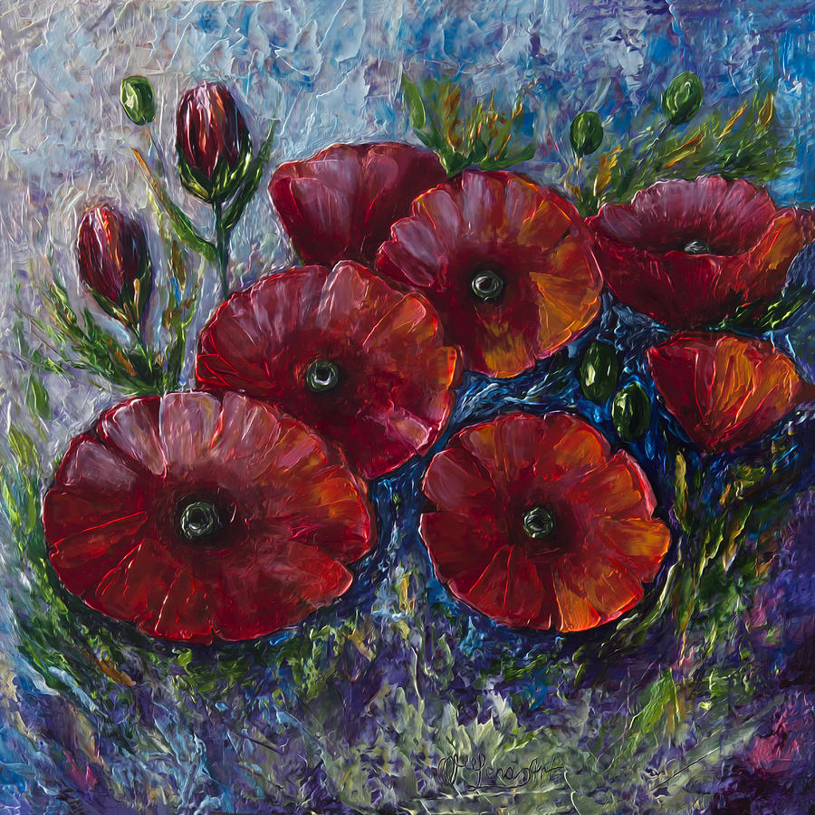 Bella Fresca Poppies - A Masterful Palette Knife Rendition Painting