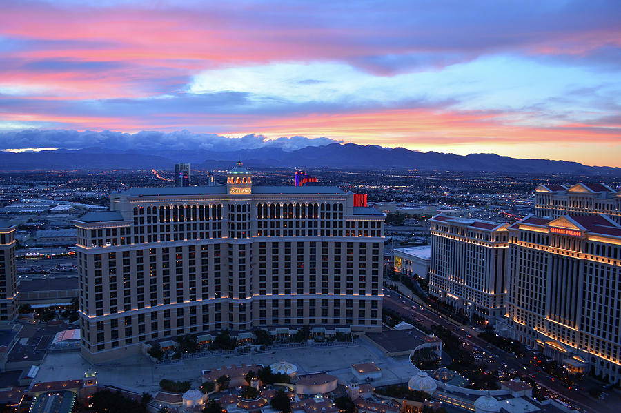 Bellagio and Caesars Palace Sunset Photograph by Kyle Hanson