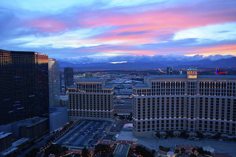 Bellagio and Cosmopolitan Sunset Photograph by Kyle Hanson