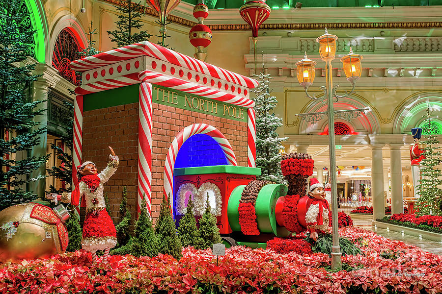 Las Vegas Photograph - Bellagio Christmas Train Decorations and Ornaments by Aloha Art
