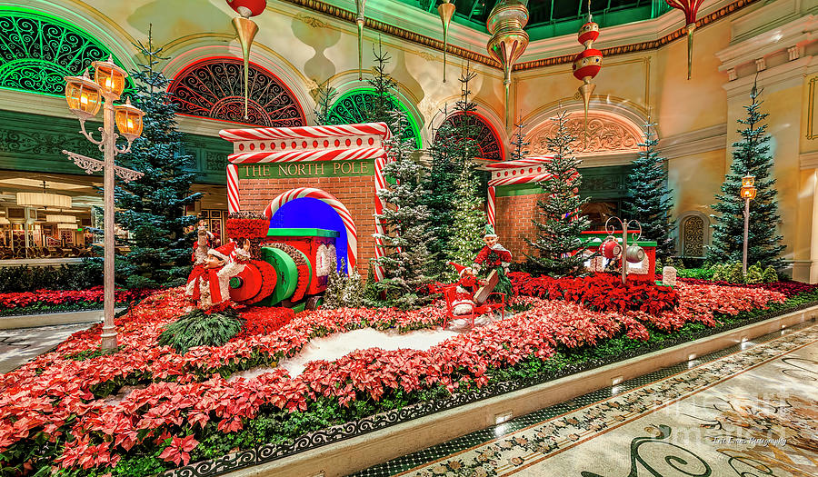 Las Vegas Photograph - Bellagio Christmas Train Decorations Angled 2017 6 to 3.5 Ratio by Aloha Art